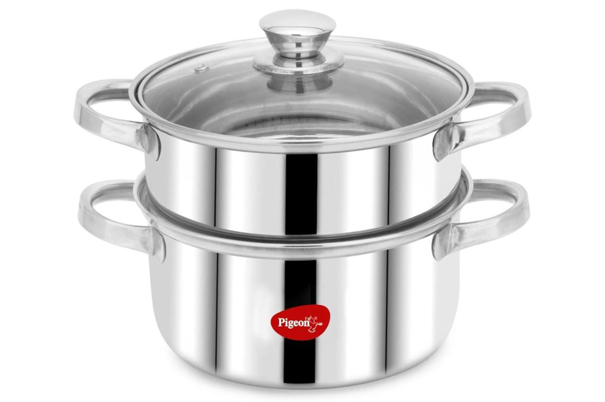 Pigeon By Stovekraft Steel X Steamer Stainless Steel Induction Base Silver 