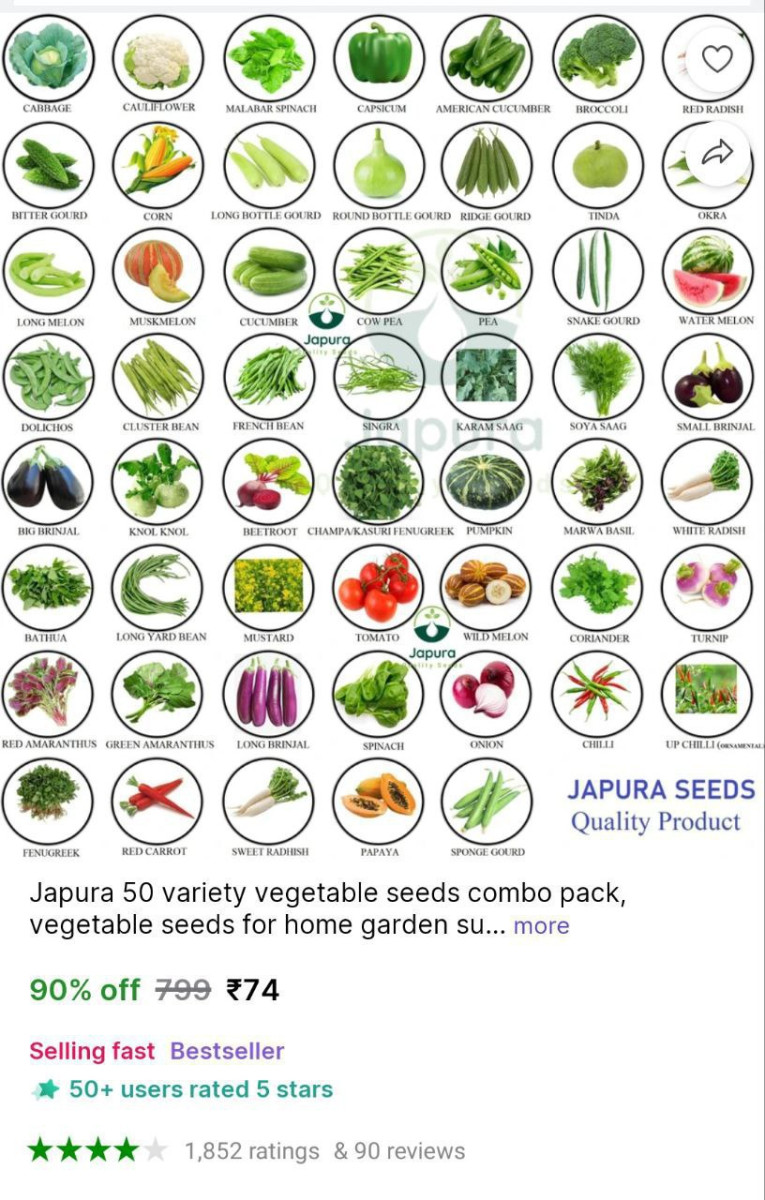 Variety Vegetable Seeds 74 All-in-one Home Garden Seed Combo