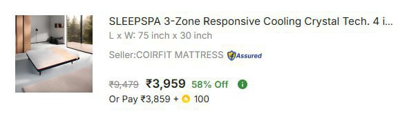 - Sleepspa 4 Inch Memory Foam Mattress At Rs 3659