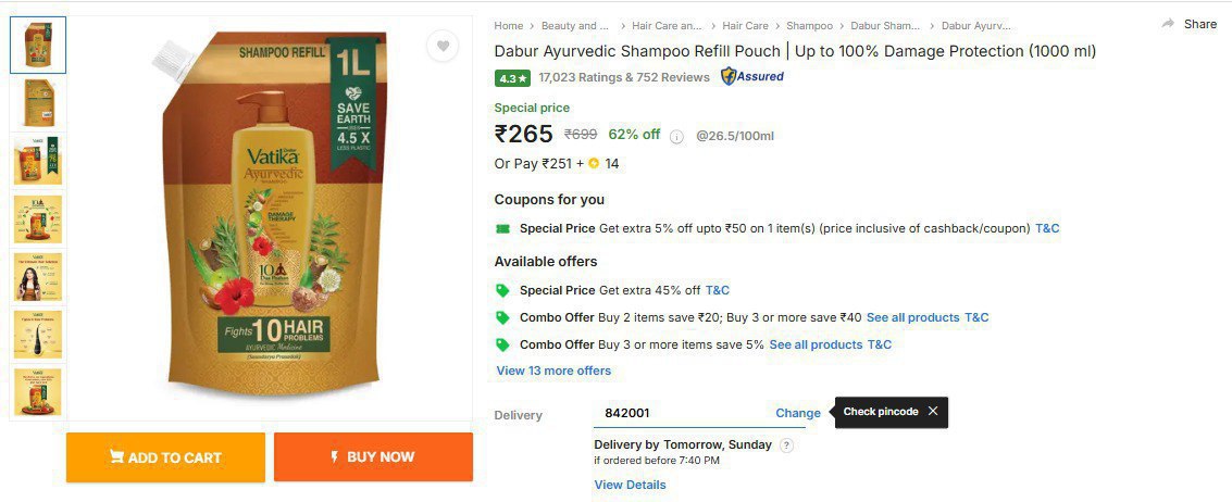 Dabur Ayurvedic Shampoo Refill Pouch 265 Click Here To Join All Deals