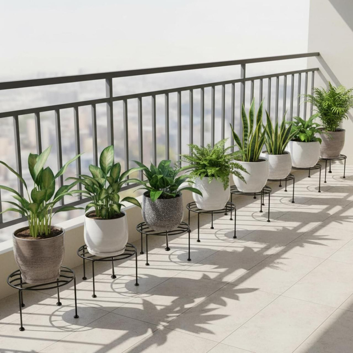 Round Plant Stand Galvanised Metal Flower Pot Holder - (pack Of 8 Black)