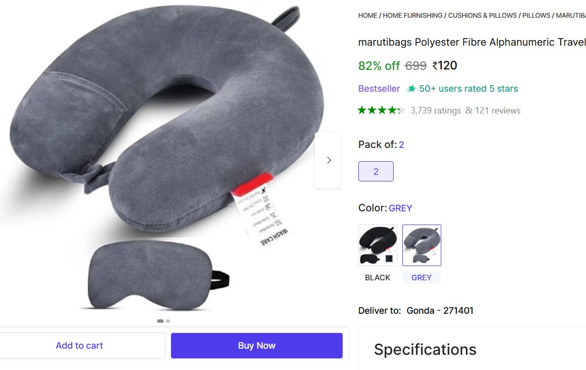 Travel Pillow Pack Of 2 120