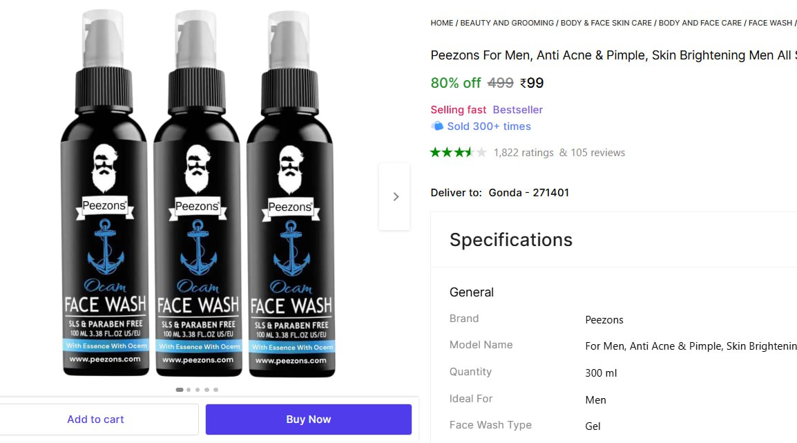 Peezons Face Wash (300 Ml) 99