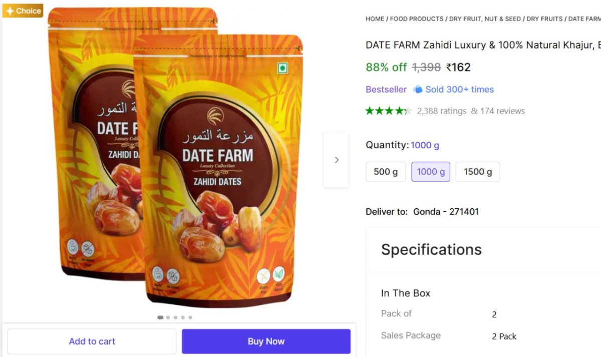 Organic Dates (khajur) 1kg At 162