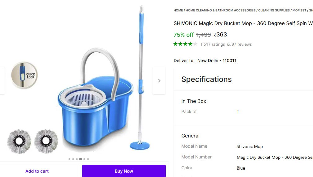 Floor Cleaning Mop Bucket Set 363 2 Extra Refill Head
