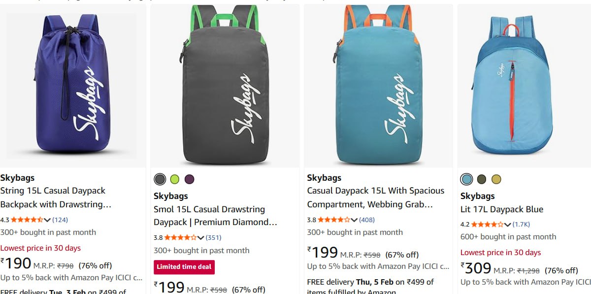Skybags Backpacks Starts 190