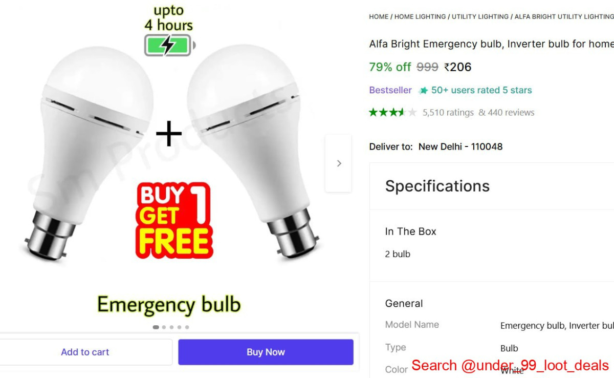 Emergency Bulb Pack Of 2 206 4 Hrs Backup