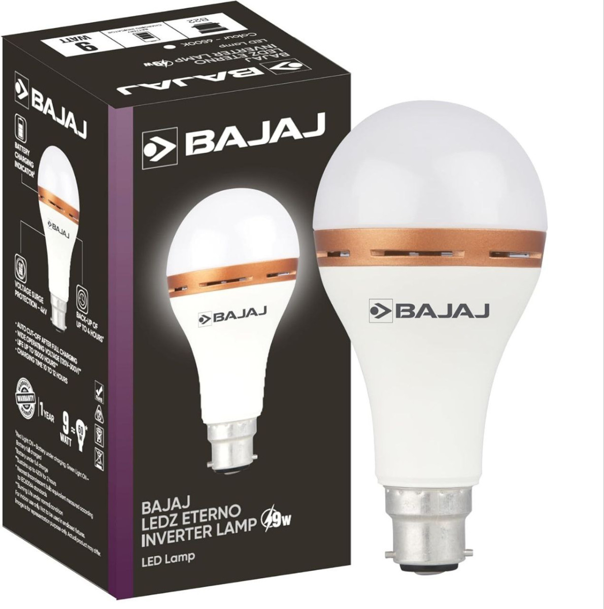 Bajaj Ledz Eterno Inverter Lamp 9w Cdl B22 Long Life 5 Star Rated 187