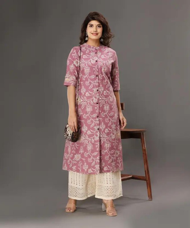 Looms21women Floral Print Viscose Rayon A-line Kurta(pink) 263