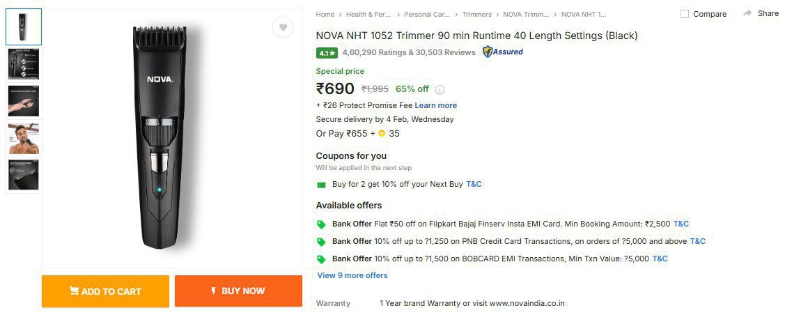 Nova Nht 1052 Trimmer 90 Min Runtime 40 Length Settings 690