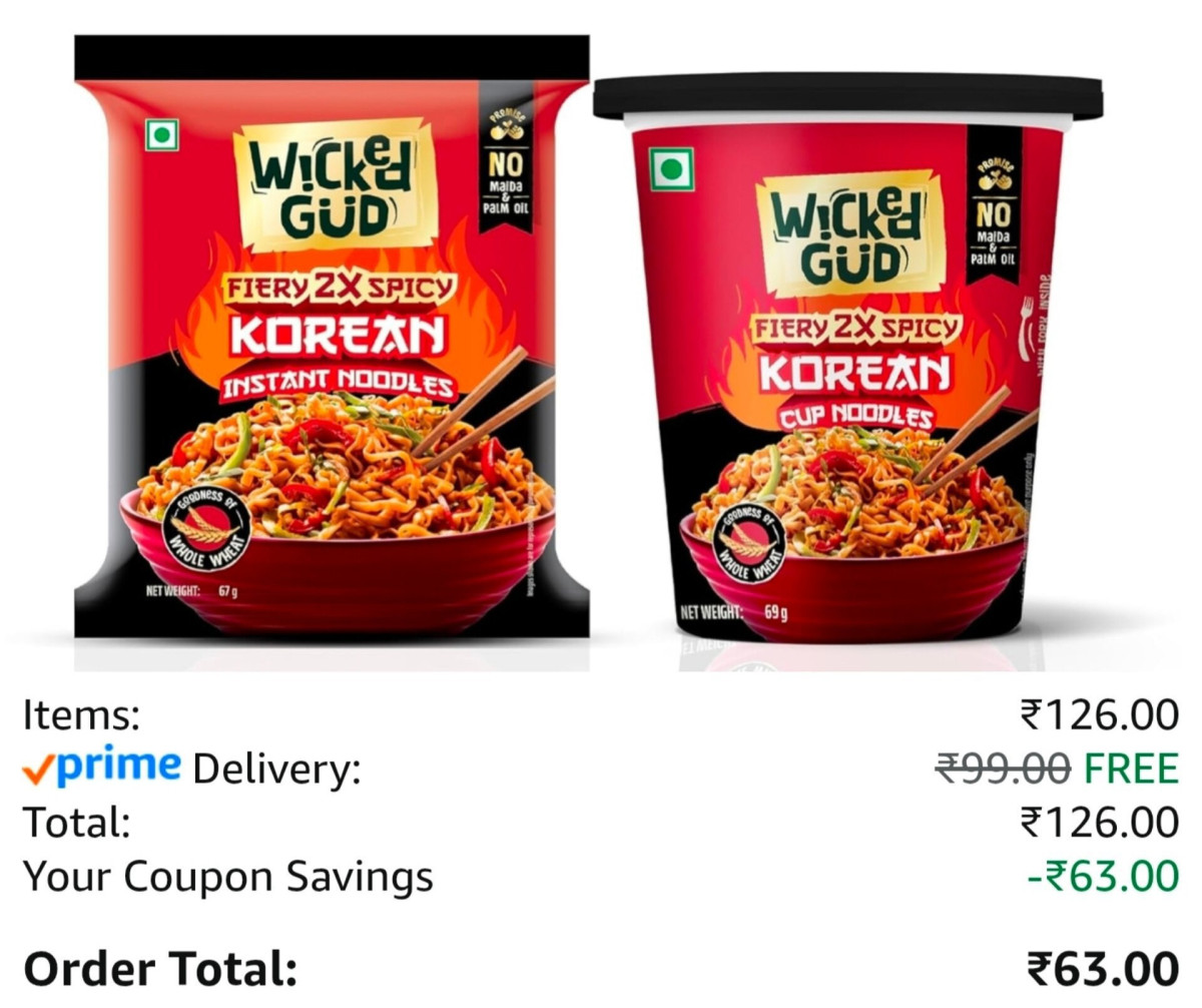 Loot Wicked Gud 2x Spicy Korean Noodles Combo At 63apply 50 Coupon