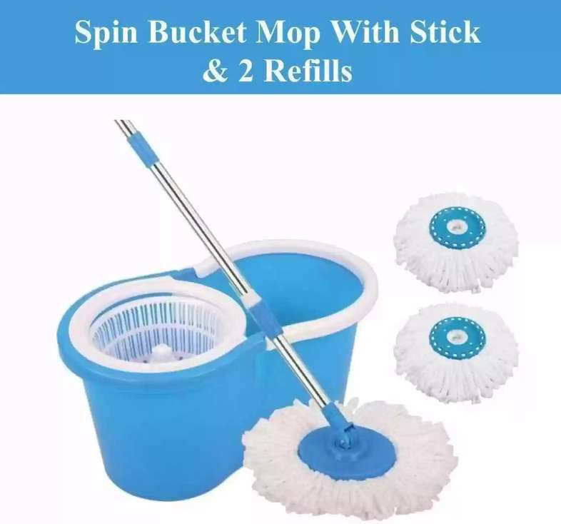 Spin Floor Cleaning Bucket Pvc With 2 Microfiber Refill Mop Set