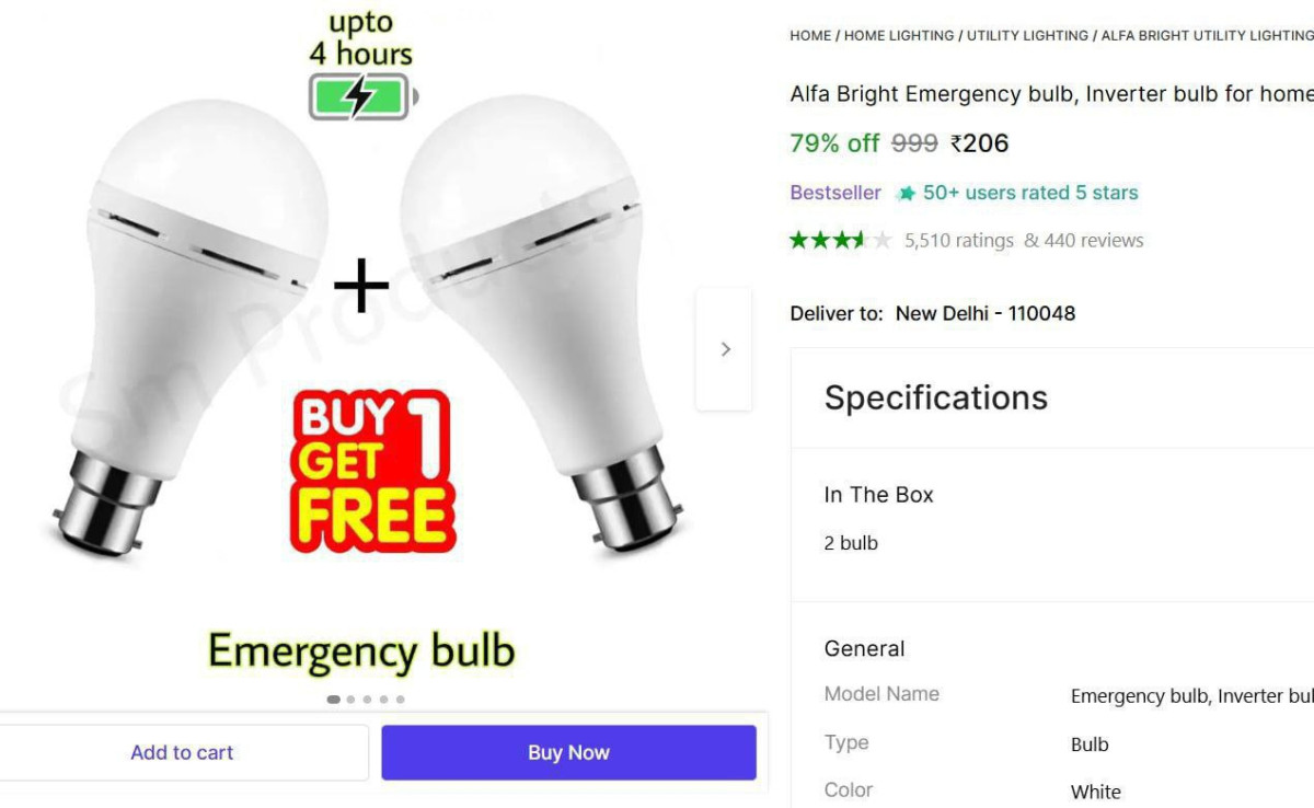 Grab Emergency Bulb Pack Of 2 206 Rechargeable
