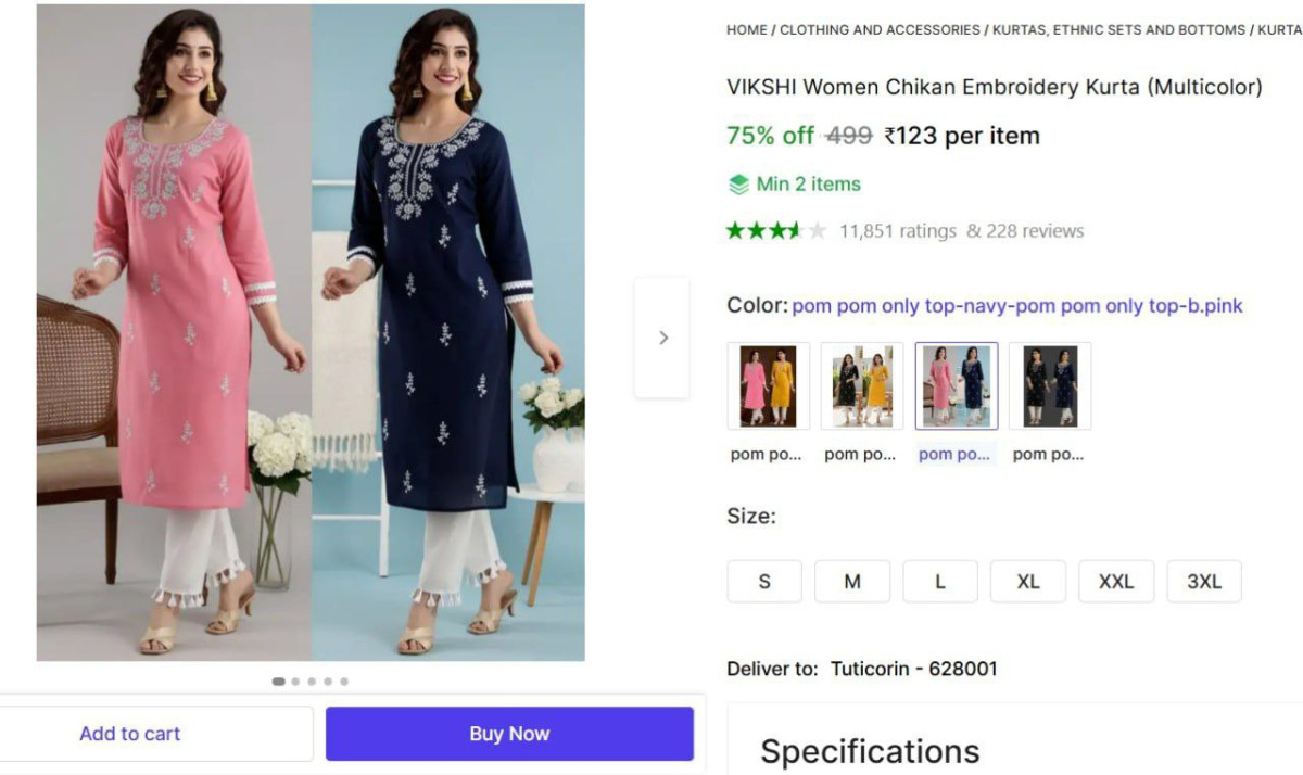 Women Chikan Embroidery Kurta 123check Min Buy Quantity