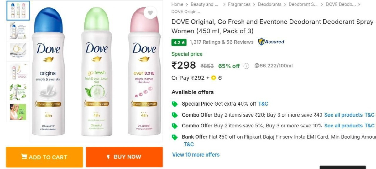 Pack Of 3 Dove Deodorant At 298