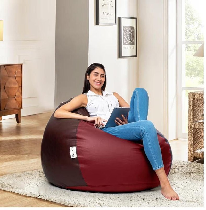 Amazon Brand - Solimo Premium Faux Leather Bean Bag Filled With Beans Capac