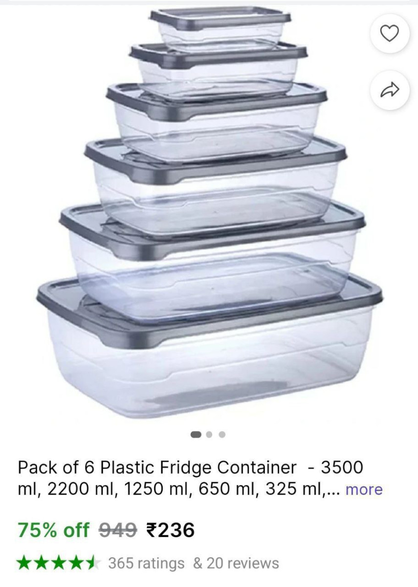 Pack Of 6 Plastic Fridge Container 236