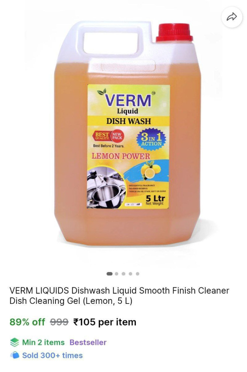 Dishwash Liquid Gel 5l 105check Min Buy Quantity