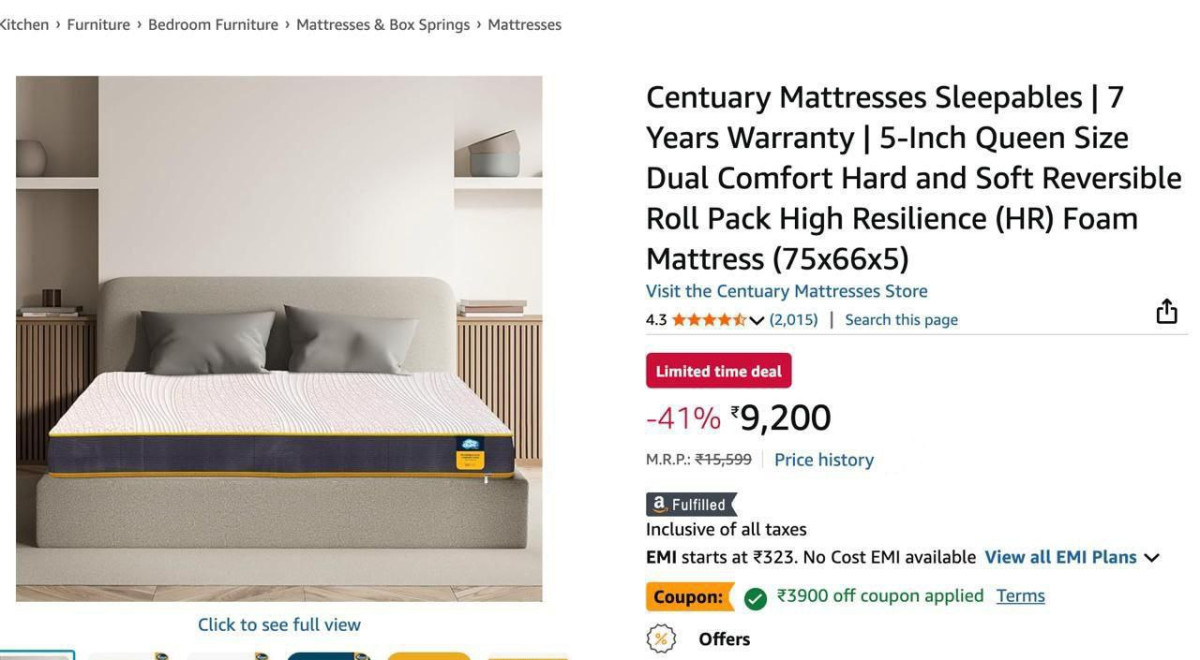 Loot Centuary Mattresses 5-inch Queen Size Dual Comfort At Rs 5300 Apply 39