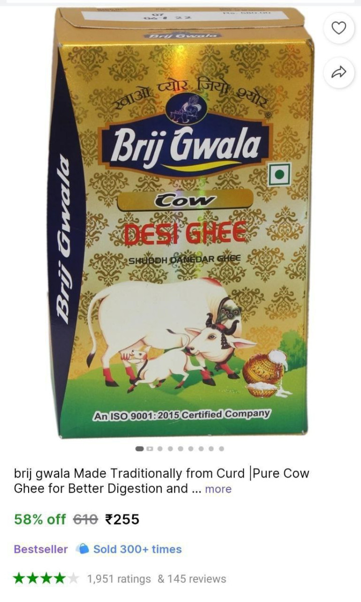 Brij Gwala Pure Cow Ghee 1 L 255