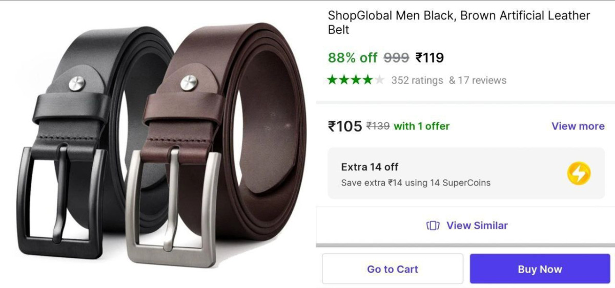 Artificial Leather Belt At 119black Brown Combo