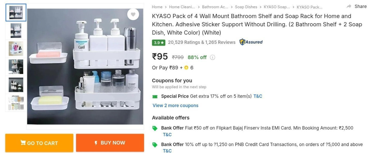 Set Of 4 Bathroom Shelf At 95