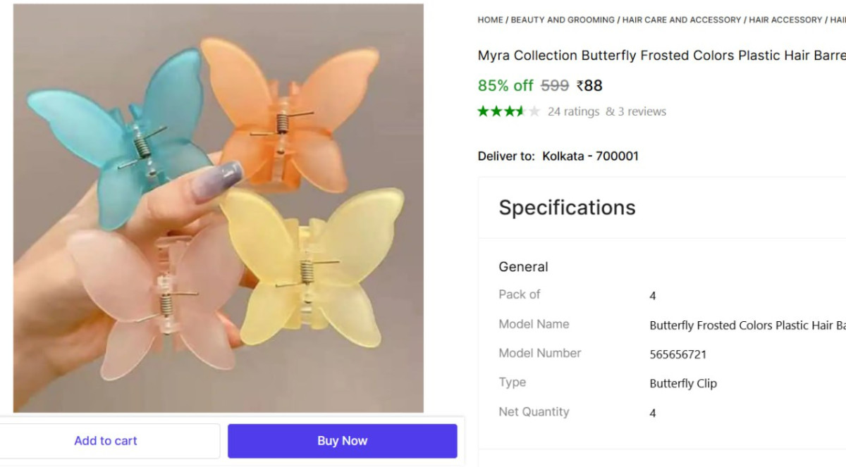 Butterfly Design Hair Clip 4 Pcs 88