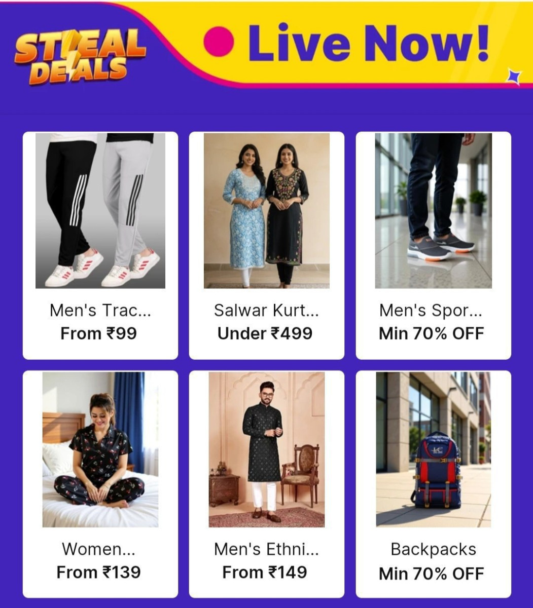 Steal Deals Live Now Mens Track Pants From 799 Salwar Kurta Dupatta Under 4