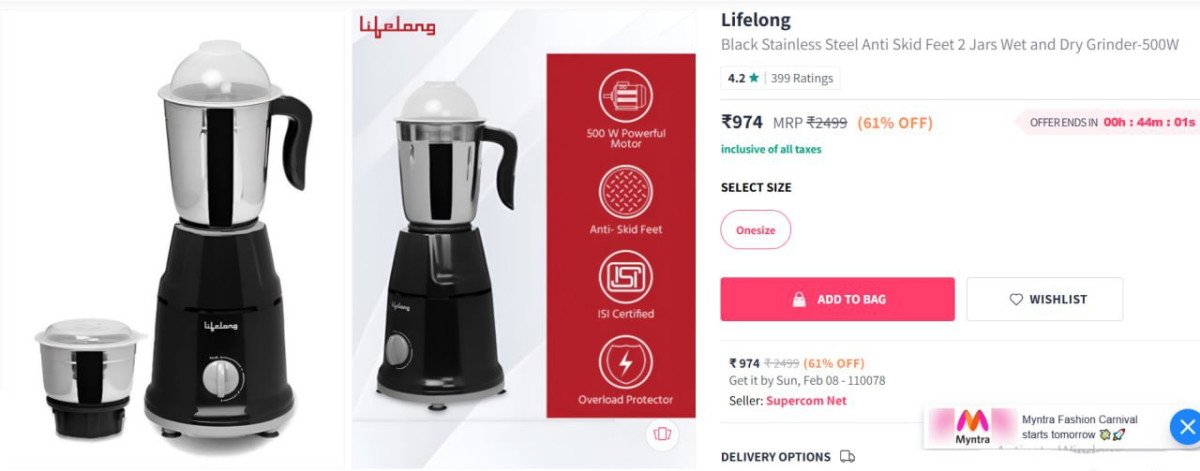 Myntra Lifelong Stainless Steel Anti Skid Feet 2 Jars Wet And Dry Grinder-5