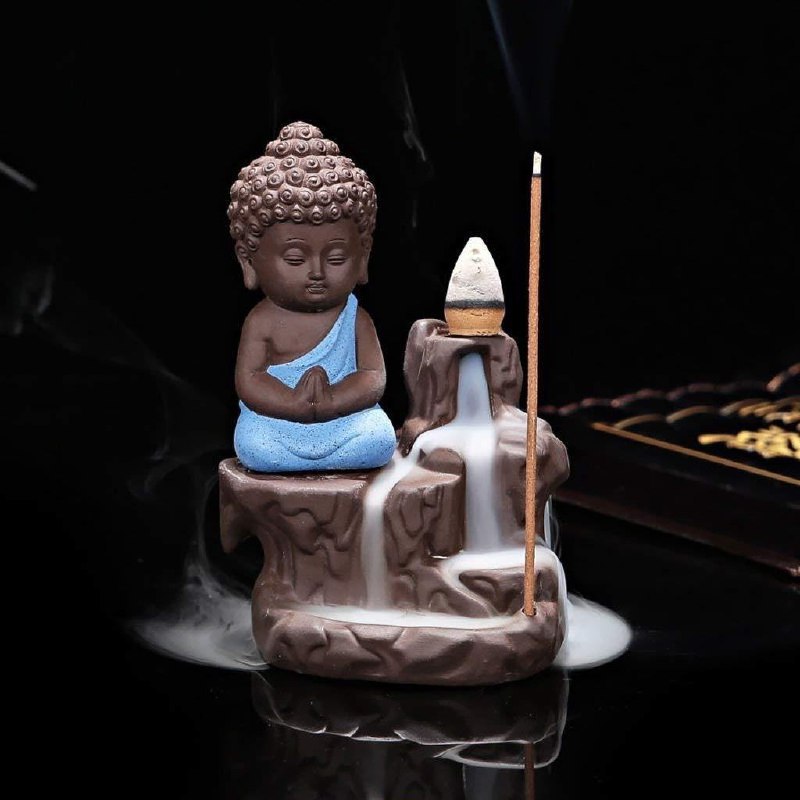Meditating Monk Buddha Smoke Backflow Cone Decorative Incense Holder 152