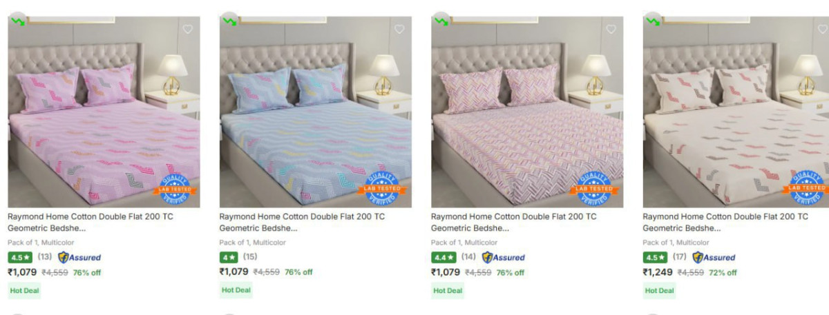 76 - Raymond Bedsheets Starting Rs 629