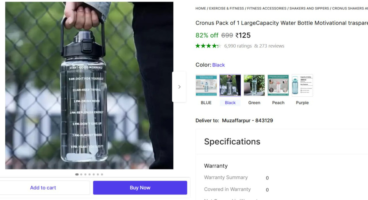 Litre Water Bottle 125straw Time Mark