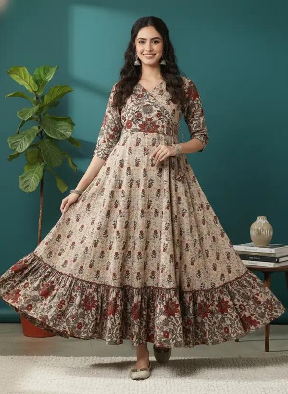 Sa Rasawomen Printed Pure Cotton Anarkali Kurta(pink) 389