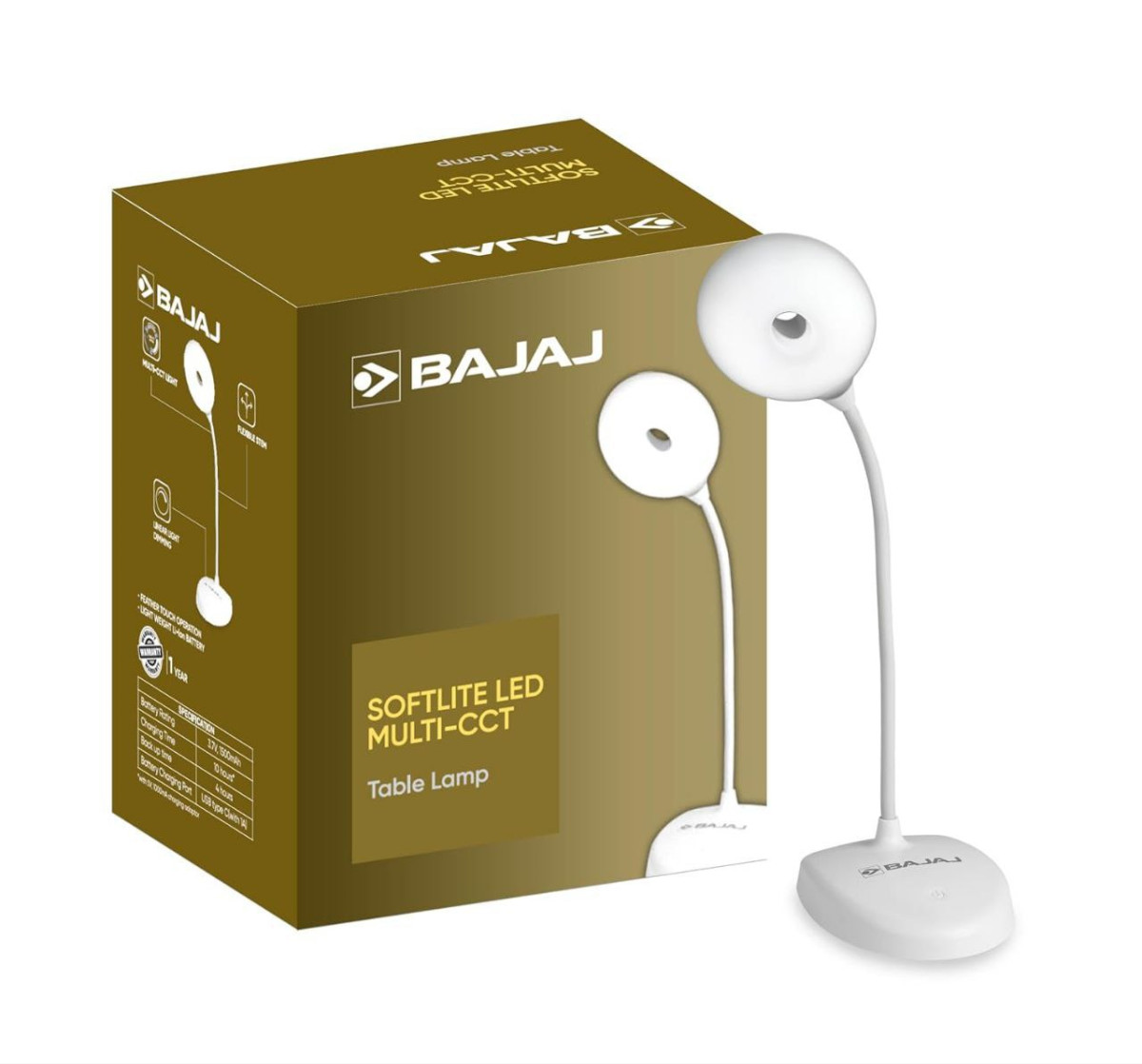 Bajaj Softlite Led Multi-cct 3 In 1 Color Modes Table Lamp