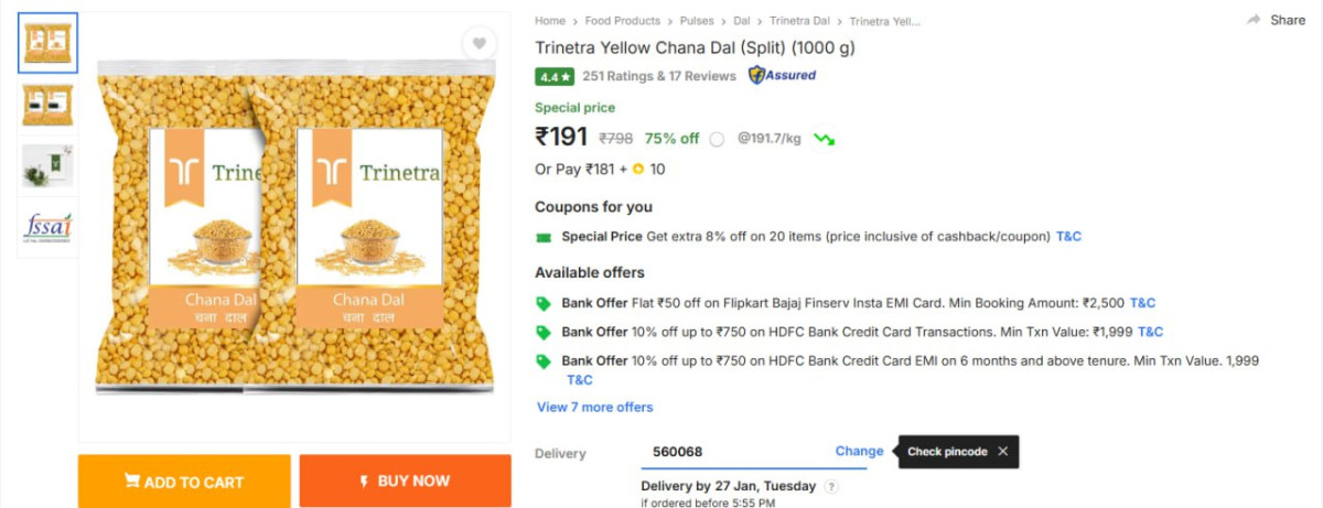 Trinetra Yellow Chana Dal (split) (1000 G) At 191