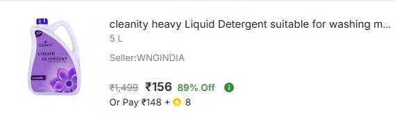 - Cleanity Heavy Liquid Detergent 5l At Rs 156