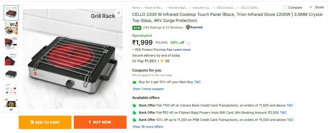 Cello 2200 W Induction Cooktop Touch Panel 1999