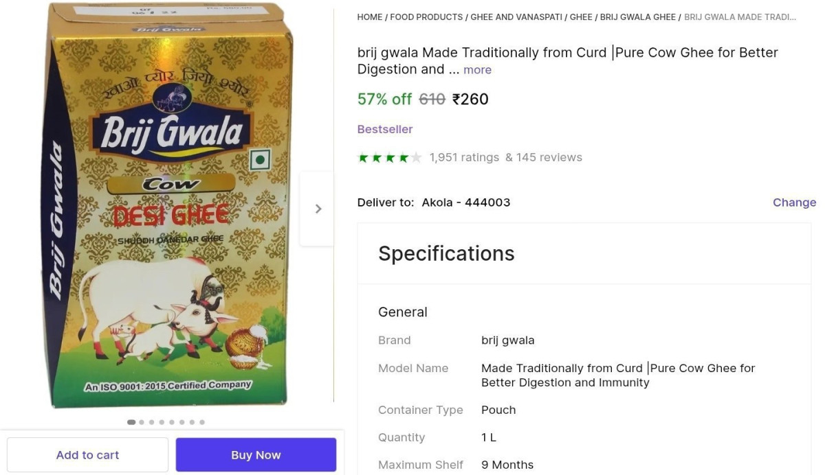 Loot Brij Gwala Ghee 1l At 260 More Deals Click Here Must Read