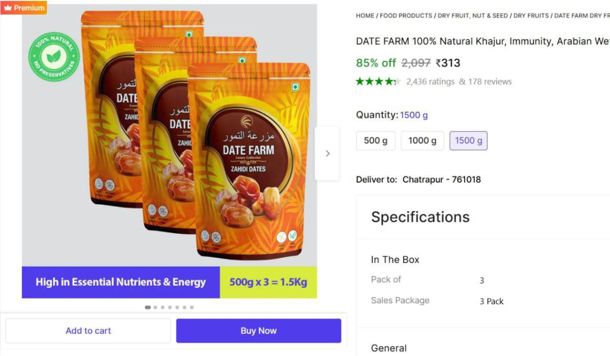 Organic Dates (khajur) 1kg At 313