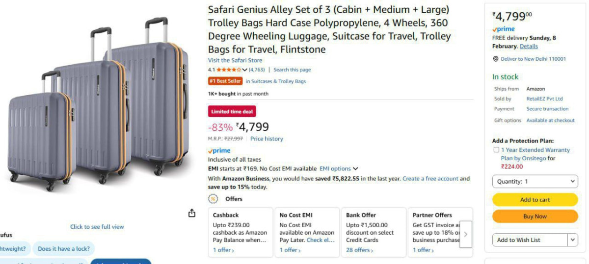 Safari Genius Alley Set Of 3 (cabin Medium Large) Trolley Bags 4799