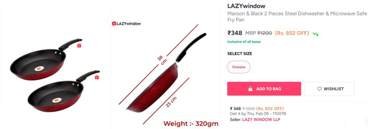 Myntra 2 Pieces Steel Fry Pan At Just Rs 348 Link