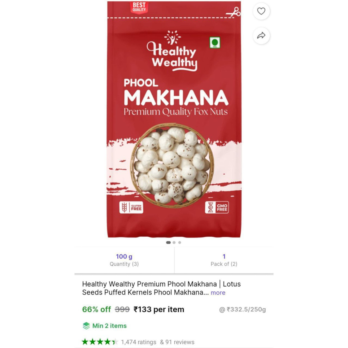Premium Phool Makhana 100gm At 133min 2 Qty
