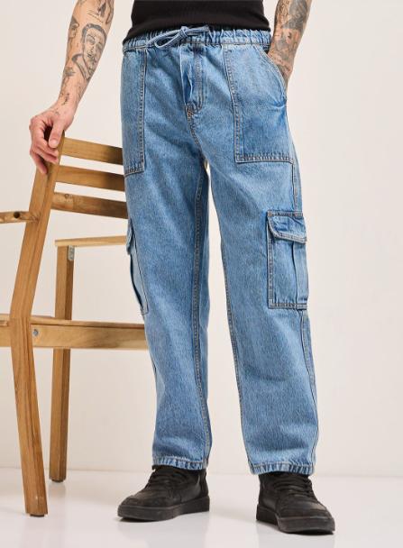 The Bear House Men Cotton Solid Baggy Fit Jean 923