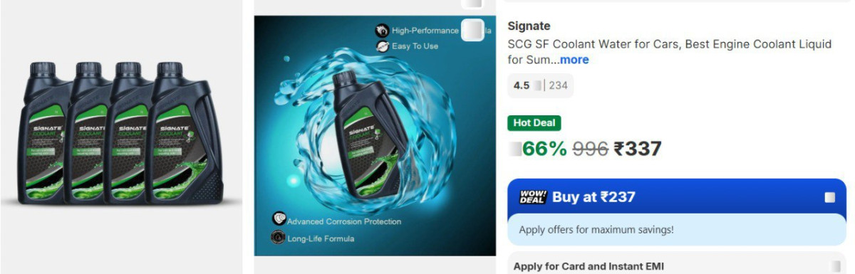 Flipkart Signate Scg Sf Coolant Water For Cars (1l Pack Of 4) At 337