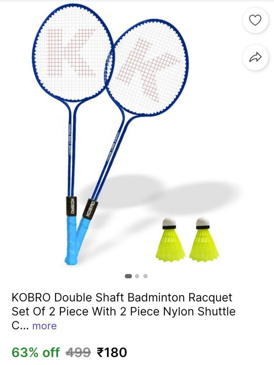 Badminton Kit (2 Racket 2 Cocks) Starts 180