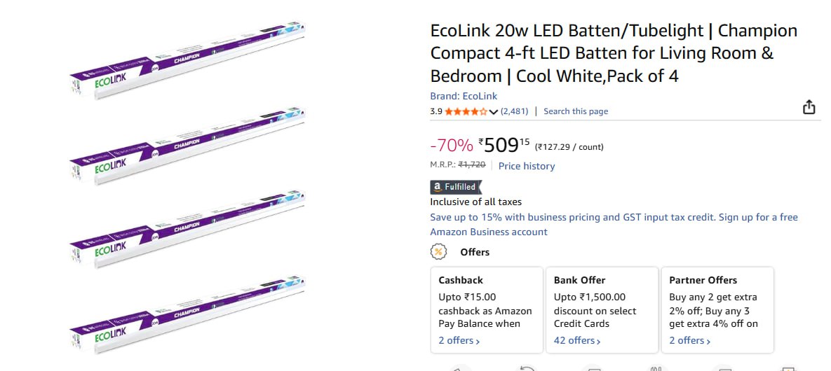 Ecolink 20w Led Batten (pack Of 4) 509