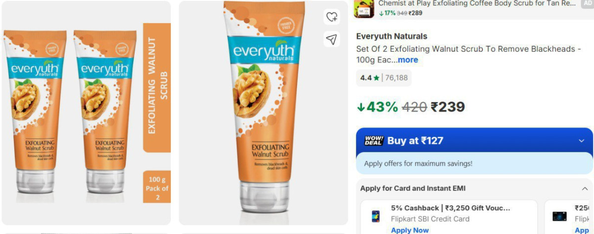 Flipkart 67 Everyuth Naturals Face Wash - Pack Of 2 At 149 Walnut Scrub At 