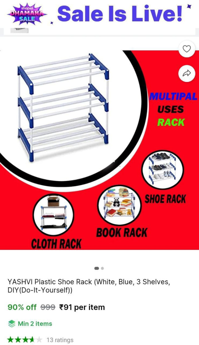Shoe Rack 3 Shelves 91min 2 Buy Qty