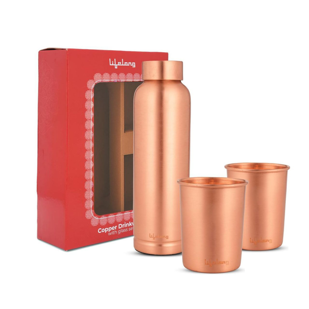 Grab 918lifelong 950 Ml Copper Water Bottle With Set Of 2 Glass