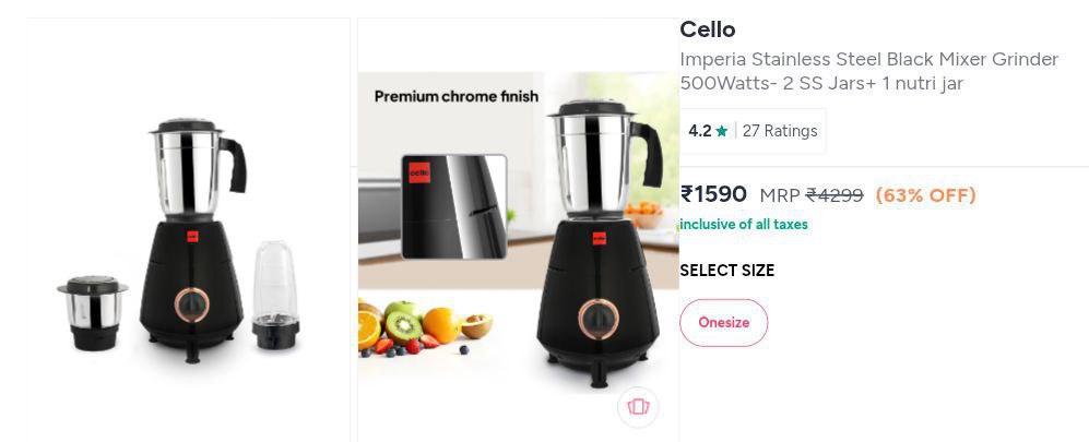 Cello Mixer Grinder 500w 1590 Reg 1899 1519 Apply Coupon Homeflat20
